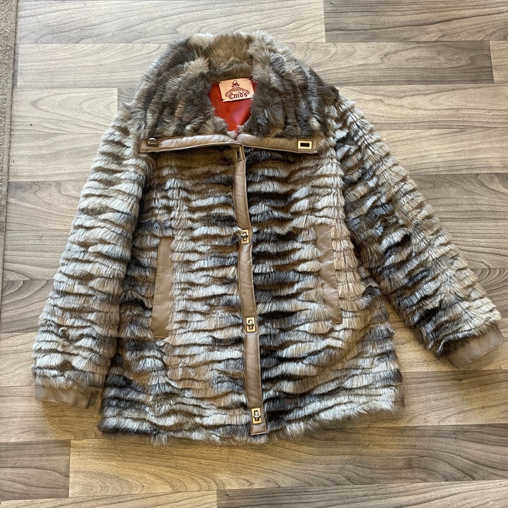 Vintage 60s/70s faux fur jacket coat ENIDS grey luxury size 12